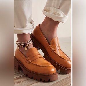 FREE PEOPLE Lyra Lug Sole Loafers in Saffron Size US 8.5 / EU 38.5